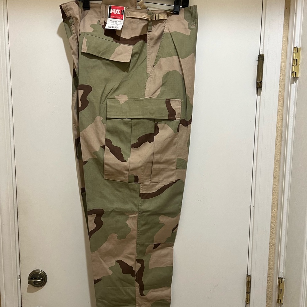 Fox Outdoor BDU Pant Men's XL R, 3 Color Desert Camo Button Fly Tactical Uniform